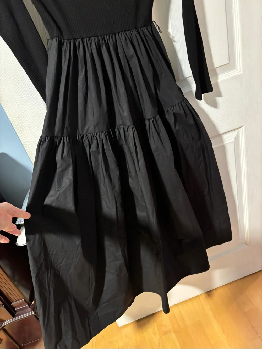 FreeMarket Womens Black Long Sleeve Cotton Scoop-Back Dress with Layered Skirt S
